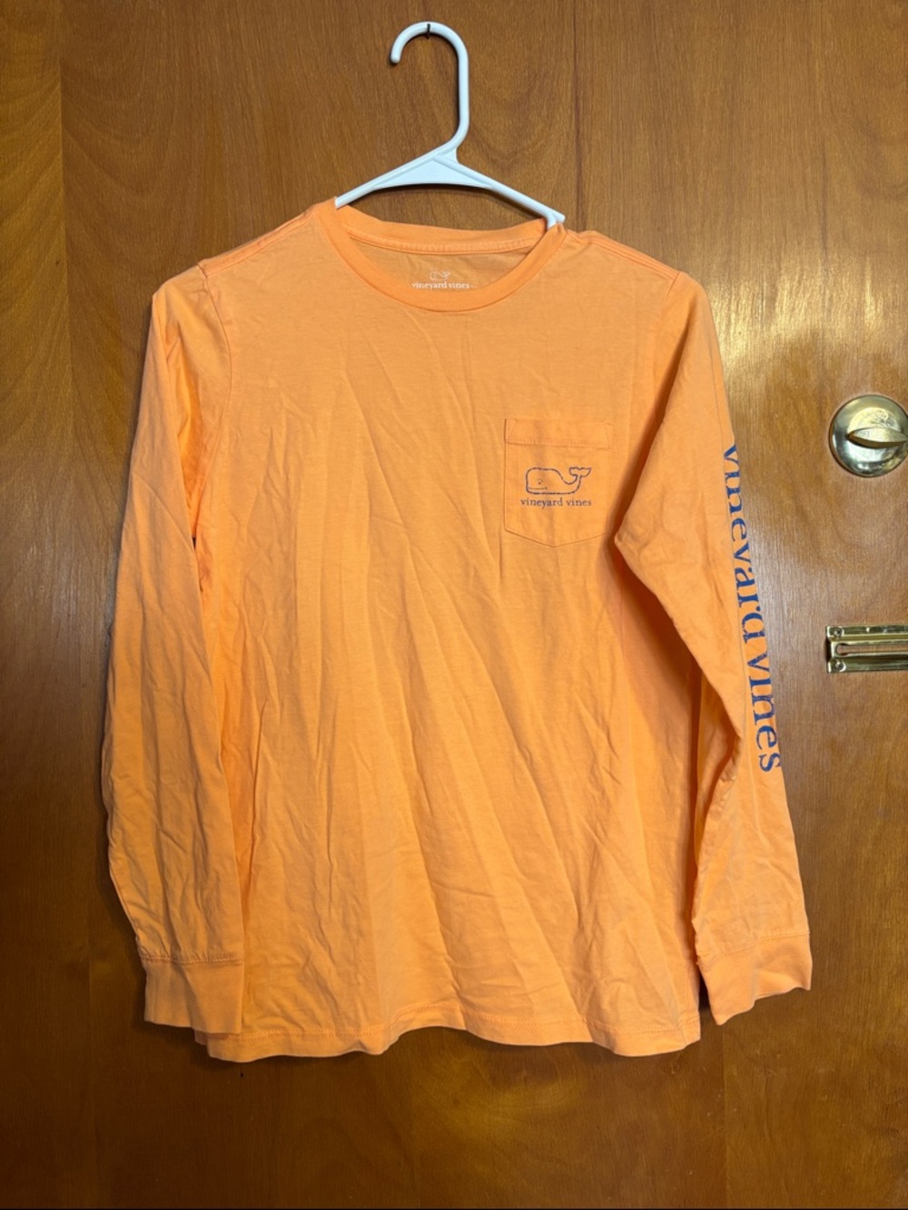 Vineyard Vines girls Long-Sleeve Pocket Tee - Peach Orange size M 12/14